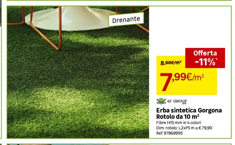 Erba sintetica Gorgona Rotolo H15 mm