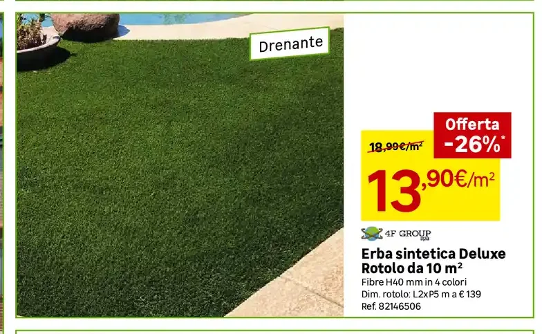 Erba sintetica Deluxe Rotolo da 10 m²