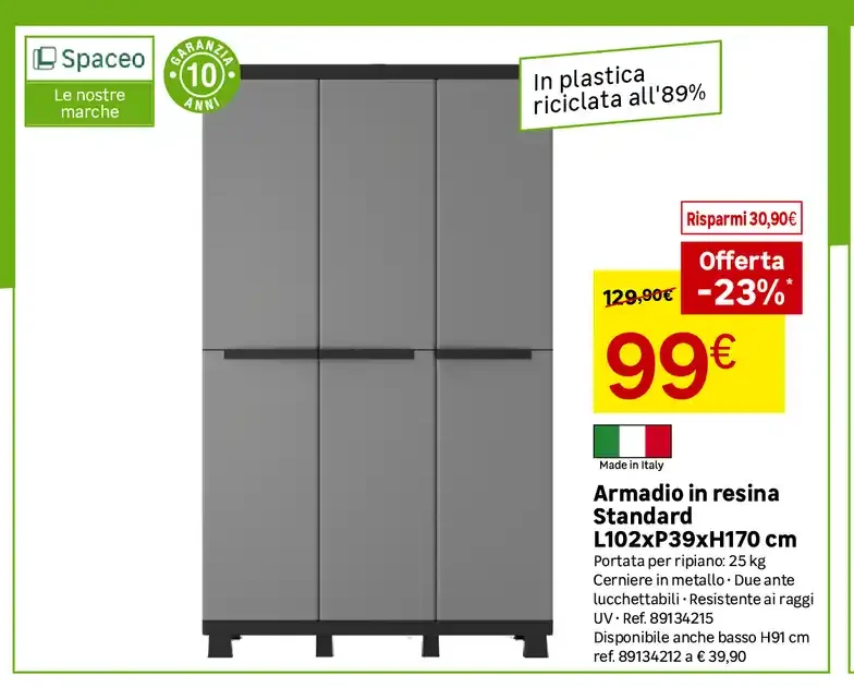 Armadio in resina Standard L102xP39xH170 cm