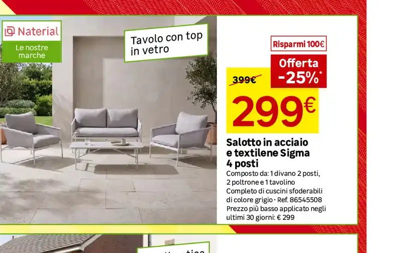 Salotto in acciaio e textilene Sigma 4 posti