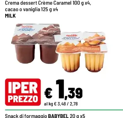 Crema dessert Crème Caramel, cacao o vaniglia