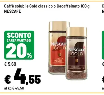 Caffè solubile Gold classico o Decaffeinato