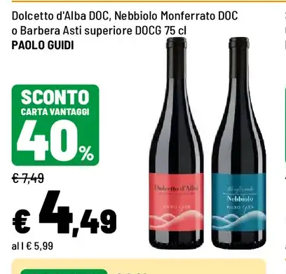 Dolcetto d'Alba DOC, Nebbiolo Monferrato DOC o Barbera Asti superiore DOCG