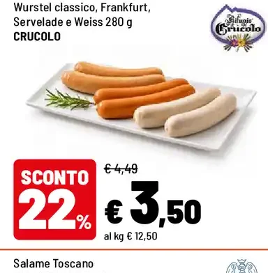 Wurstel classico, Frankfurt, Servelade e Weiss 280 g