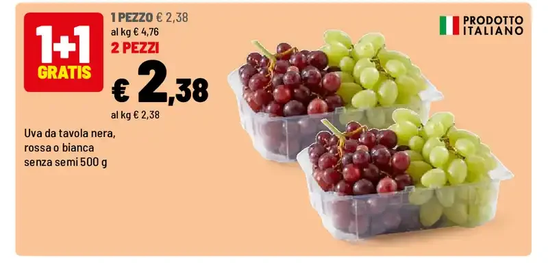 Uva da tavola nera, rossa o bianca senza semi