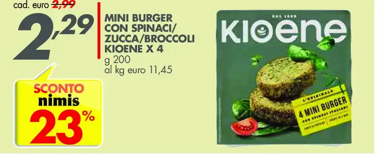 Mini burger con spinaci/zucca/broccoli Kioene x4