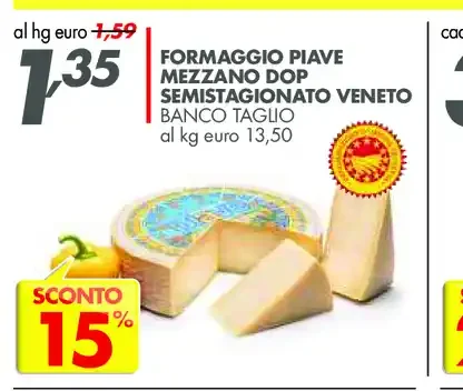 Formaggio Piave mezzano DOP semistagionato veneto