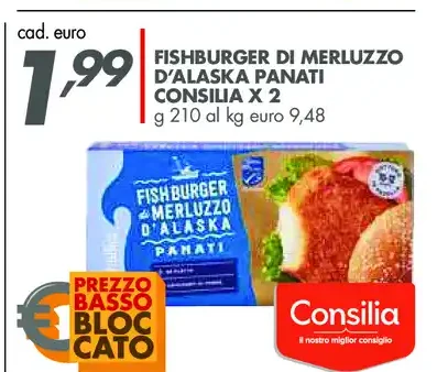 Fishburger di merluzzo d’Alaska panati Consilia