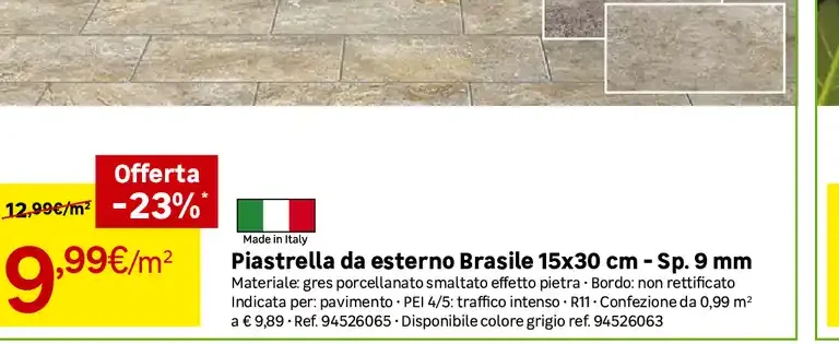 Piastrella da esterno Brasile 15x30 cm - Sp. 9 mm