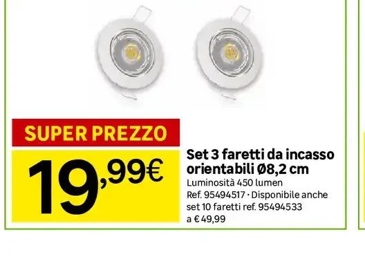 Set 3 faretti da incasso orientabili
