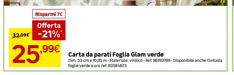 Carta da parati Foglia Glam Verde