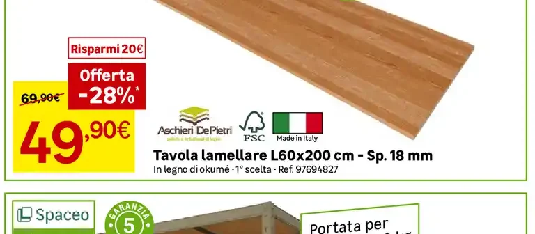 Tavola lamellare L60x200 cm