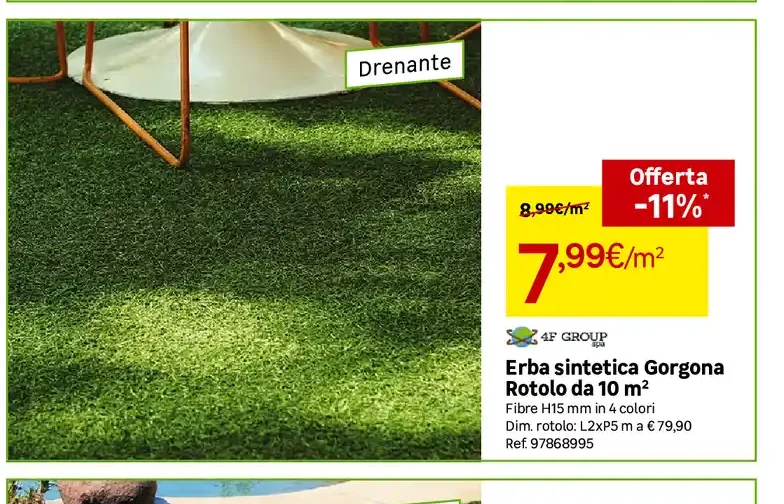 Erba sintetica Gorgona Rotolo fibra H15 mm