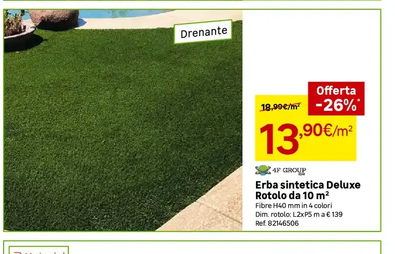 Erba sintetica Deluxe Rotolo da 10 m²