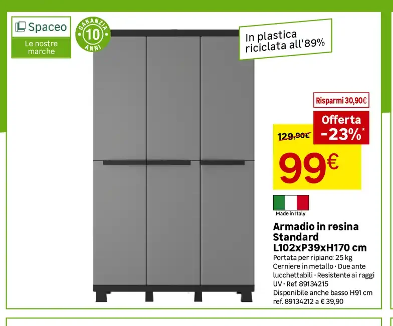 Armadio in resina Standard L102xP39xH170 cm