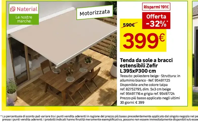 Tenda da sole a bracci estensibili Zefir L395xP300 cm