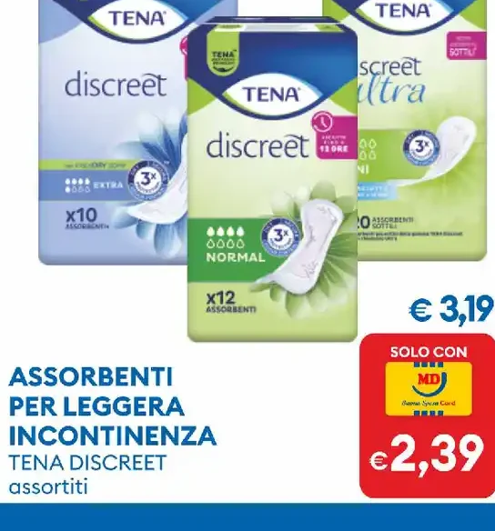 Assorbenti per leggera incontinenza Tena Discreet