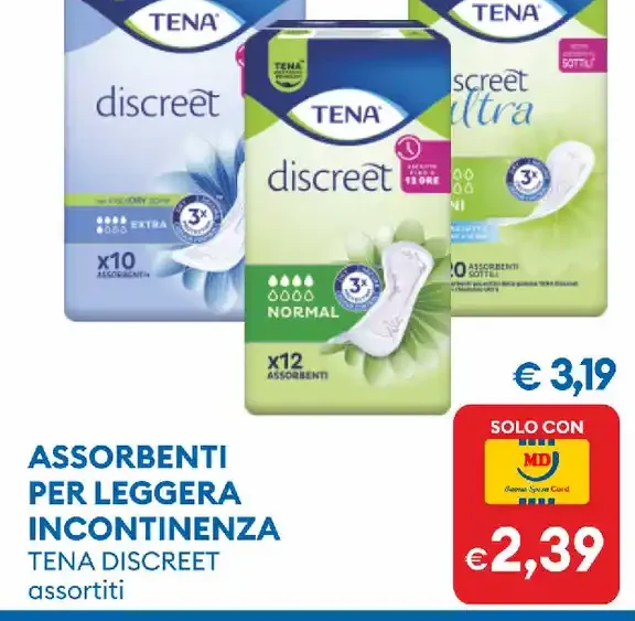 Assorbenti per leggera incontinenza Tena Discreet
