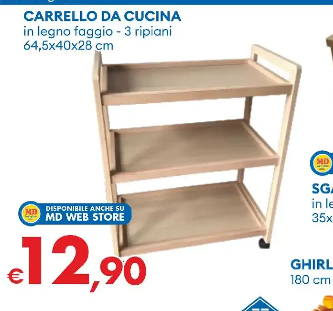 Carrello da cucina in legno faggio