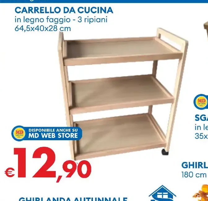 Carrello da cucina in legno faggio