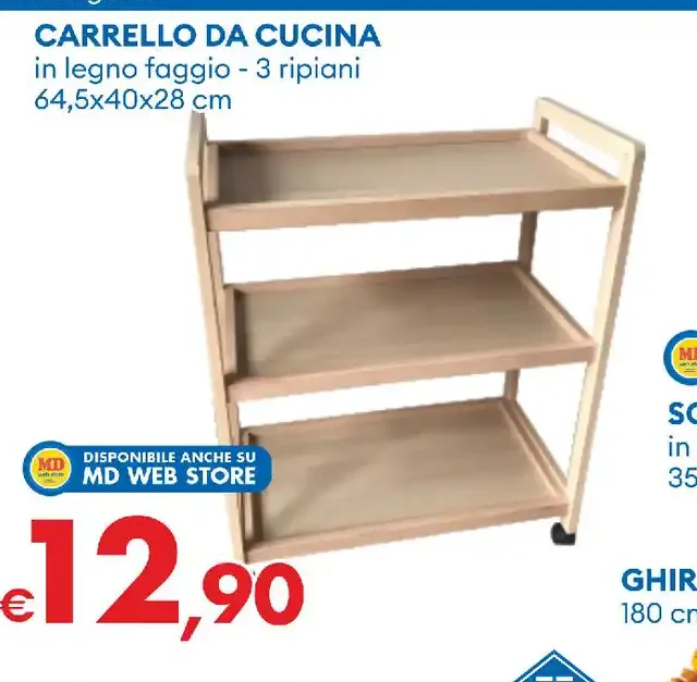 Carrello da cucina in legno di faggio