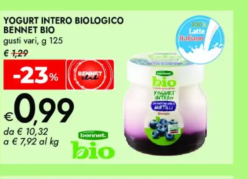 Yogurt intero biologico Bennet Bio
