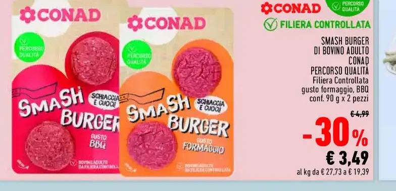 Smash burger di bovino adulto