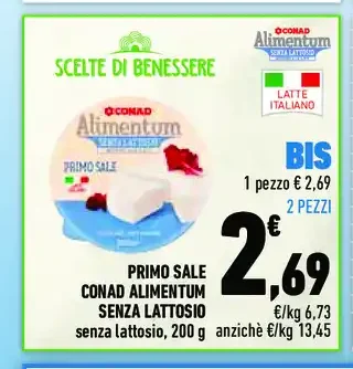 Primo sale Conad Alimentum senza lattosio