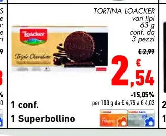 Tortina Loacker vari tipi 63 g conf. da 3 pezzi