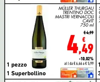 Müller Thurgau Trentino DOC Mastri Vernacoli Cavit 750 ml