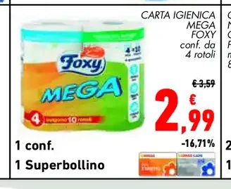 Carta igienica Foxy Mega conf. da 4 rotoli
