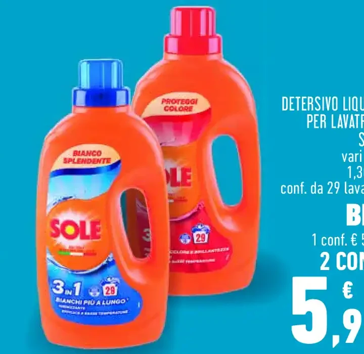Detersivo liquido lavatrice Sole 1,305 l