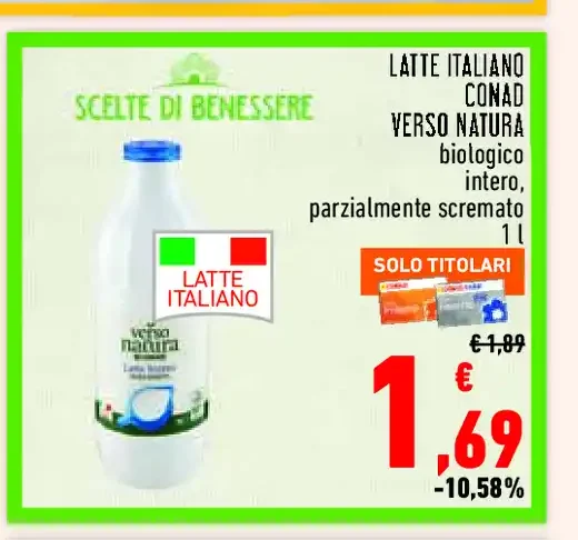 Latte italiano Conad verso natura biologico