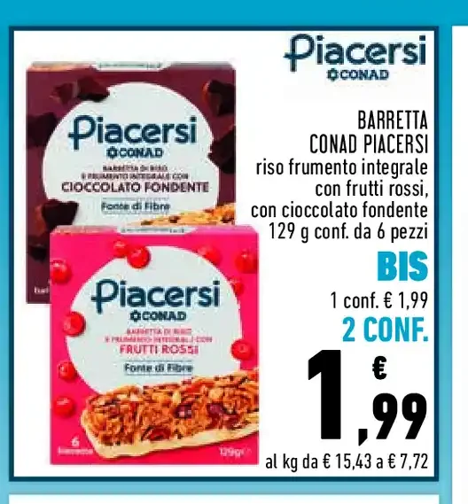 Barretta Conad Piacersi riso integrale con frutti rossi 129 g