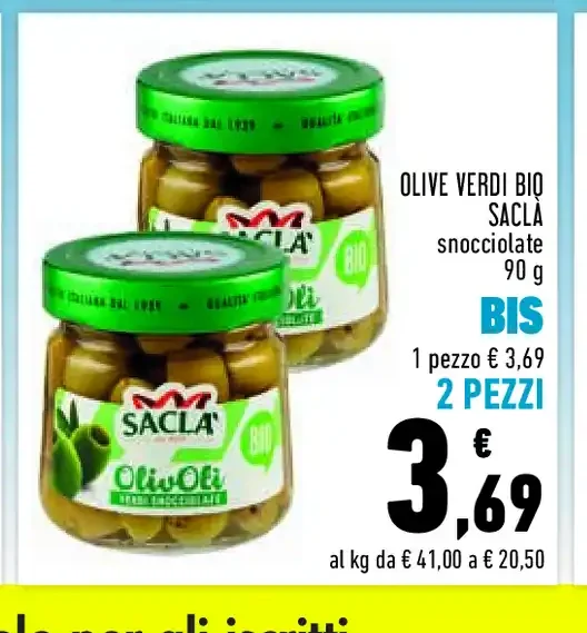 Olive verdi bio Saclà snocciolate 90 g