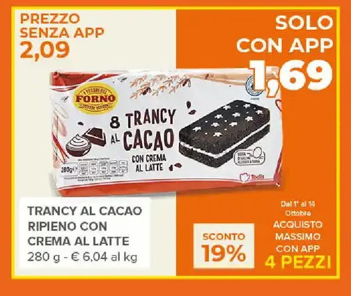 Trancy al cacao ripieno con crema al latte