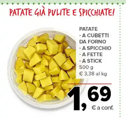 Patate già pulite e spicchiate
