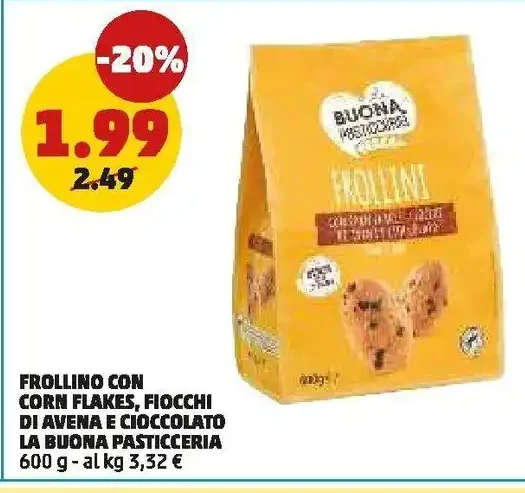 Frollino con corn flakes, fiocchi di avena e cioccolato