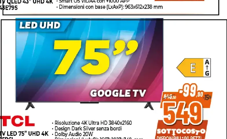 TV LED TCL 75 pollici