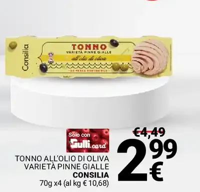 Tonno all'olio di oliva varietà pinne gialle Consilia