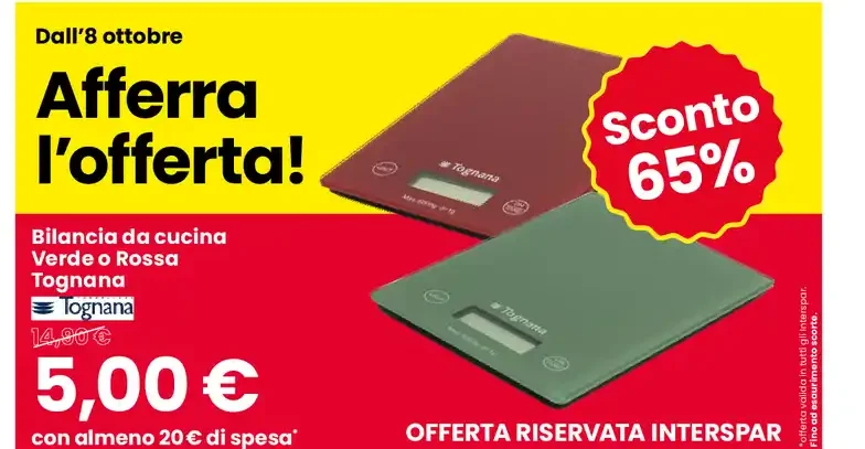 Bilancia da cucina Verde o Rossa Tognana