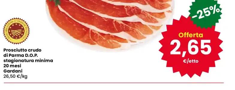 Prosciutto crudo di Parma D.O.P. stagionatura minima 20 mesi Gardani