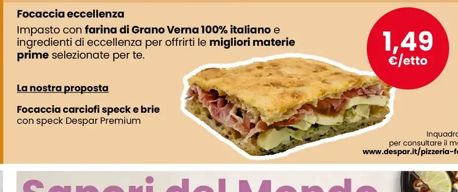 Focaccia carciofi speck e brie