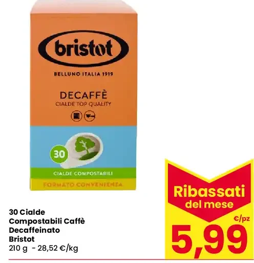 30 cialde compostabili caffè decaffeinato Bristot