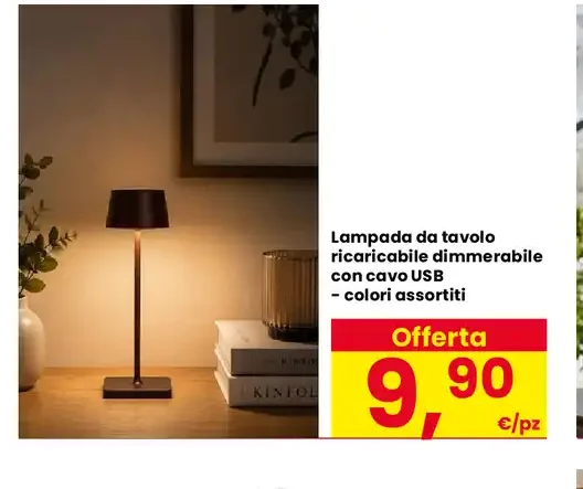 Lampada da tavolo ricaricabile dimmerabile con cavo USB