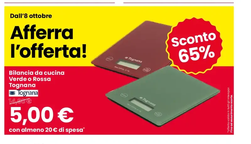 Bilancia da cucina Verde o Rossa Tognana