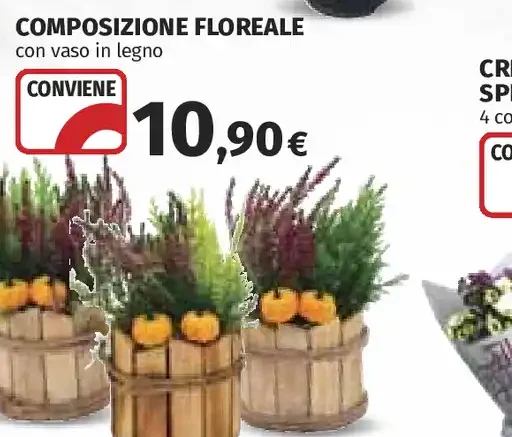Composizione floreale con vaso in legno