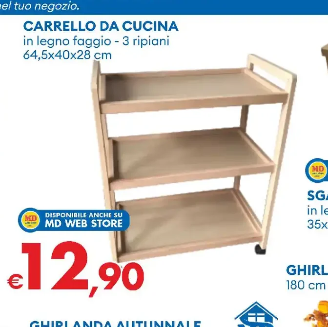 carrello da cucina in legno di faggio