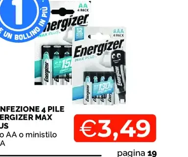 Confezione 4 pile Energizer Max Plus