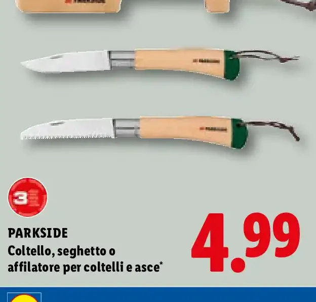 Coltello, seghetto o affilatore per coltelli e asce